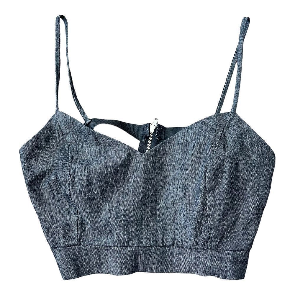 The Vintage Shop Womens Crop Top Gray Denim Sleeveless Sweetheart Strappy Back M